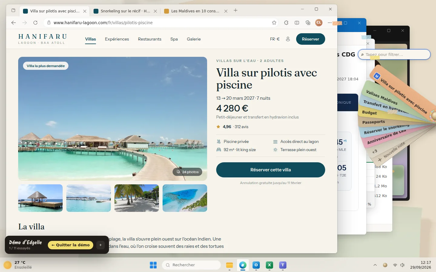 La démo d’Edgelle : un bureau Windows avec Edge, Outlook et Excel, et le nuancier ouvert au bord de l’écran
