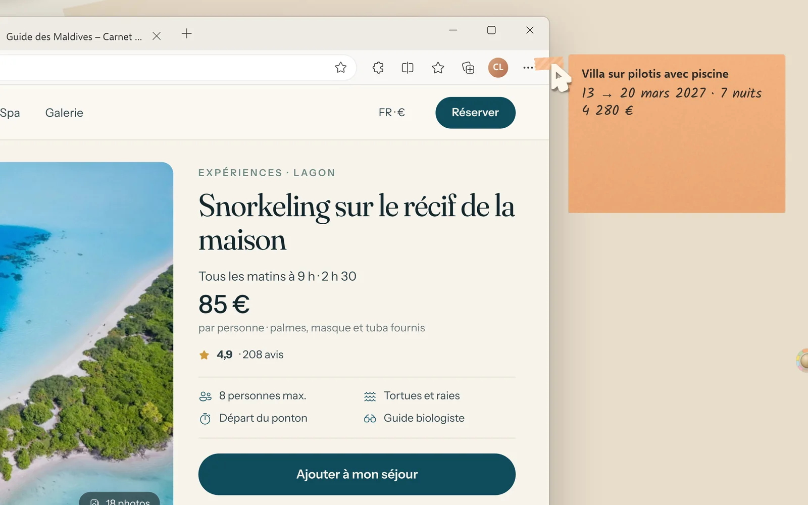 Une note ancrée à un site sort de son ruban quand on revient sur la page